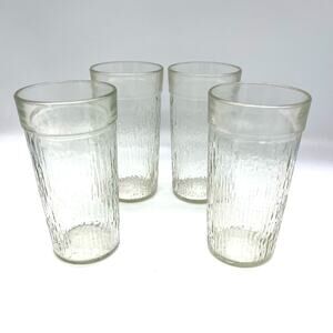 Vintage Kerr Bark Icicle Texture Set of 4 Glass Tumblers 6"
